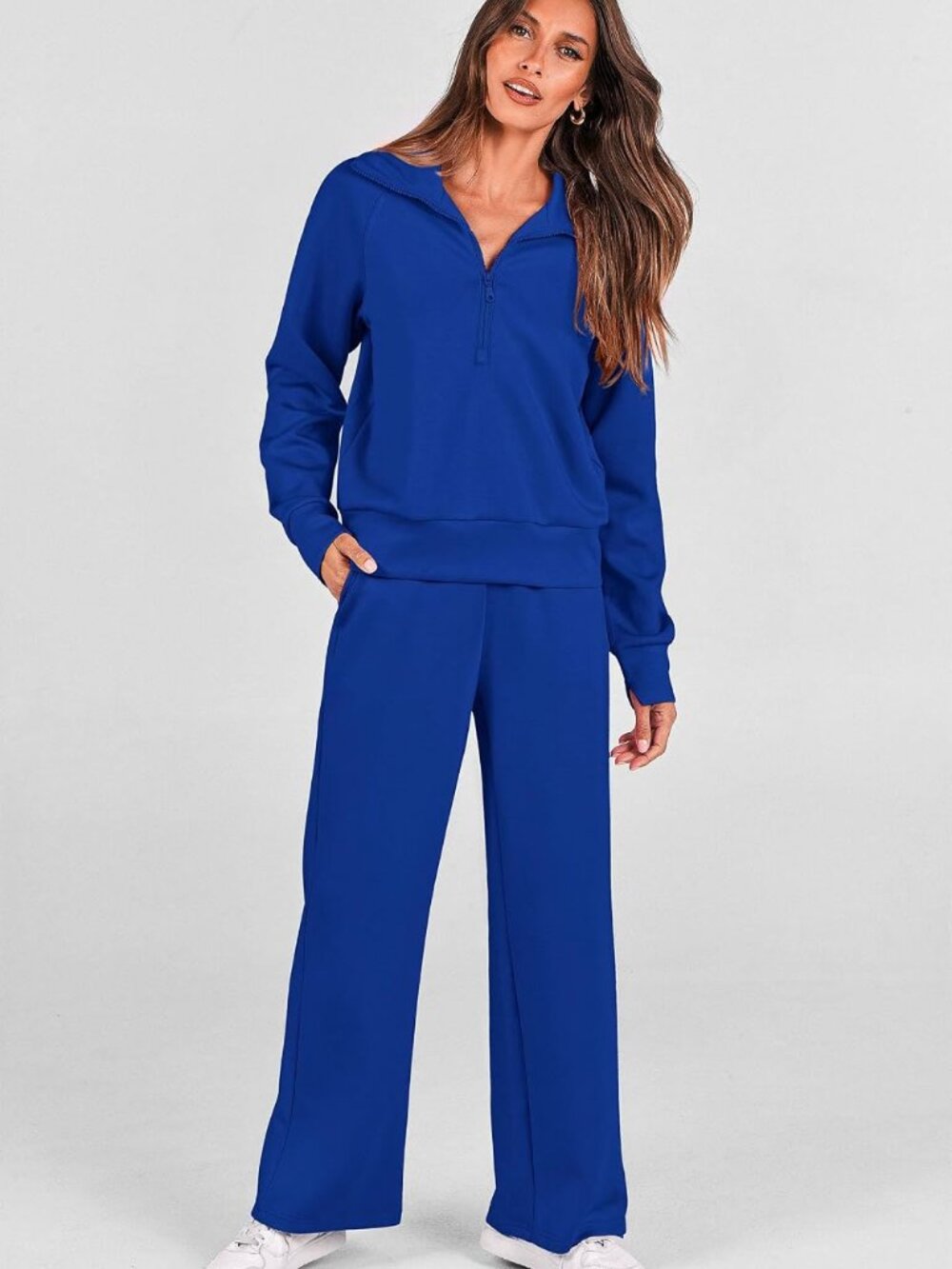 PRETTYGARDEN Half Zip 2 Piece Lounge Set Royal Blue XL - Picture 6 of 8